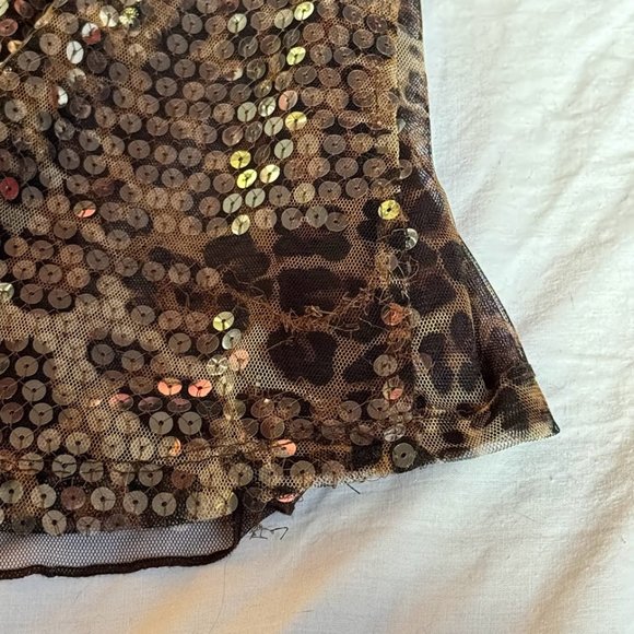 Sold! - Mango Moments Leopard Print Sequined Tie-Strap V-Neck Sheer Tank Top - Picture 3 of 5